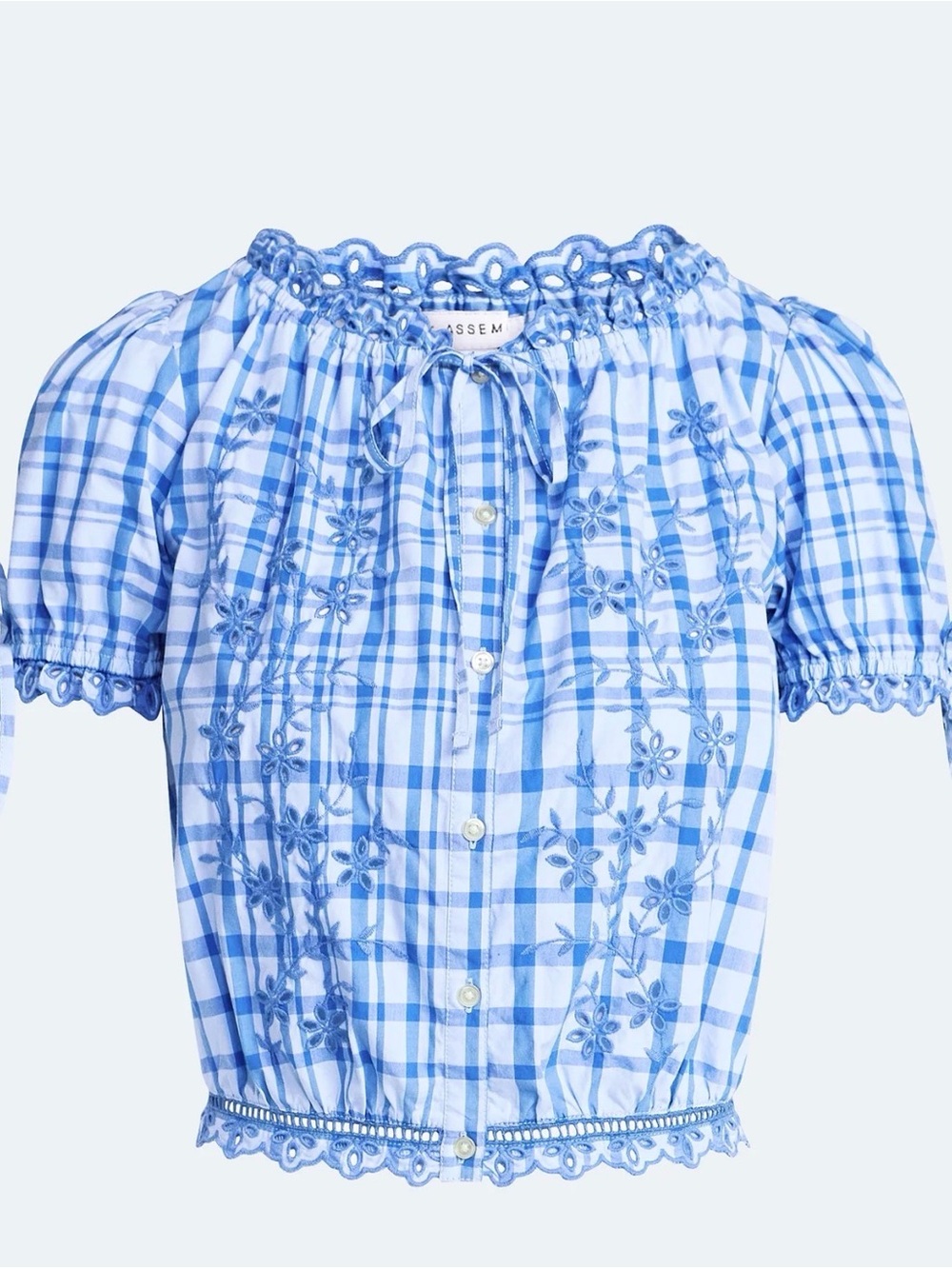 Cute Cotton Blue Plaid Embroidered woman’s shirt
